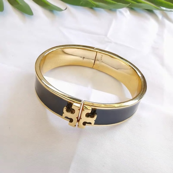 Tory Burch Gold Logo Black Bangle - Picture 5 of 12